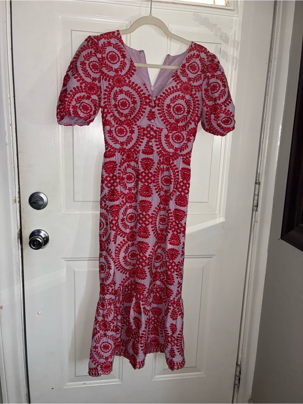 Adelyn Rae Red Floral Embroidered Midi Dress